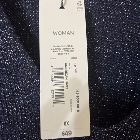 NWT Liz Claiborne Metallic Sweater Women 0X Extra Large V Neck Drop Shoulder Top - Picture 5 of 6